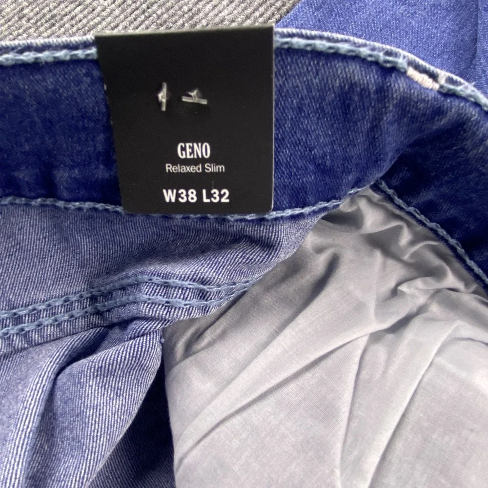 True Religion Geno Relaxed Slim Jeans Mens 38 Blue Denim Big T Stitch Y2K
